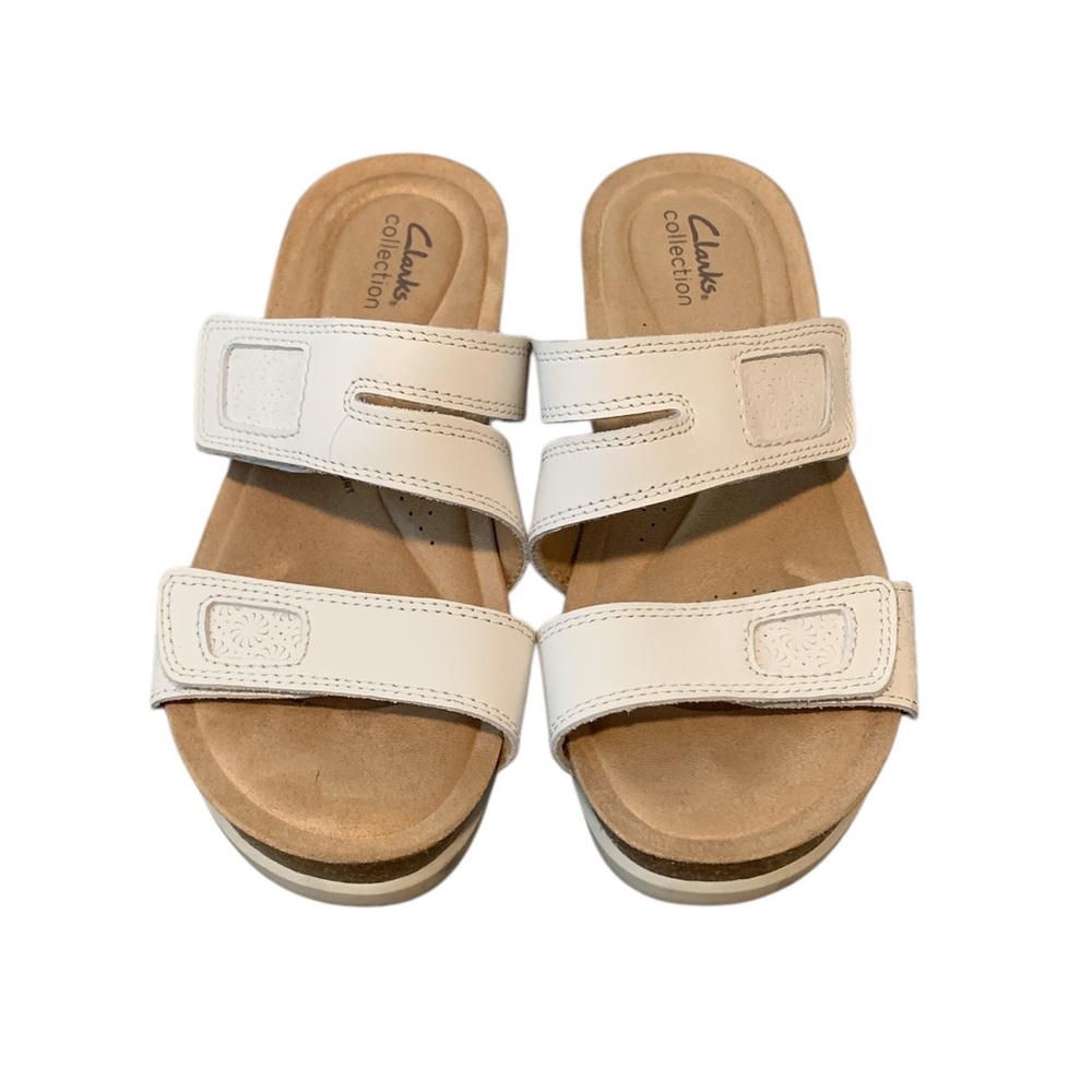 Clarks white slip on sandals size 8.5 adjustable strap comfort casual travel - Picture 2 of 8